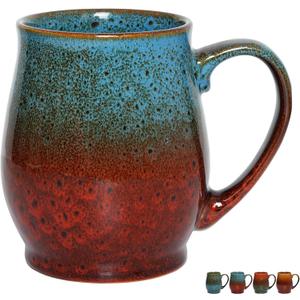Bosmarlin Extra Large Ceramic Coffee Mug, 24 Oz, Dishwasher and Microwave Safe, Big Oversized Tea Cup, Reactive Glaze (Blue&Red)