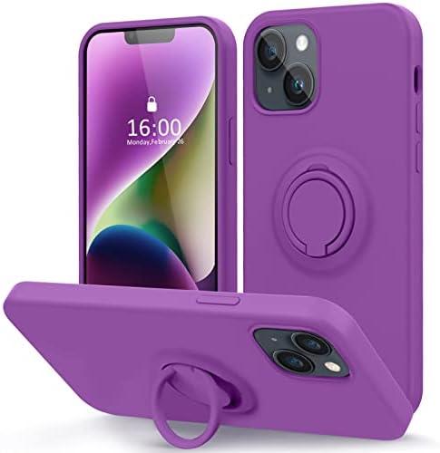 MOCCA Compatible with iPhone 14 Phone Case with Ring Stand | Super Soft Microfiber Lining | Full-Body Anti-Scratch Liquid Silicone Case for iPhone 14 Women Girls 6.1inch - Purple