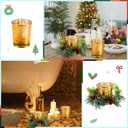 Skylety 4 Pack Christmas Votive Candle Holders with Candle Ring Wreath Christmas Table Centerpieces Glass Tealight Holder Wreath with Red Berry Pinecones for Xmas Decorations Wedding Holiday