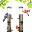 MIXXIDEA 2PK Metal Wild Bird Feeder Bird Feeders for Outdoors Hanging 6 Port Tube Bird Feeder Transparent Finch Feeder with Steel Hanger Green