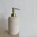 Natural Marble Vintage Stone Refillable Bathroom Liquid Dispenser 165ml Lotions Soap Container Stainless Steel Pump Head (Beige Travertine)