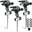 3 Pack Pulsating Sprinklers with Metal Spike, 360° Adjustable Rotating Impact Sprinkler Large Area Coverage Sprinklers for Yard Lawn Garden Above Ground Sprinkler System (Black and Green)