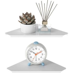 MKO Small Wall Mounted Floating Corner Shelves Metal White Pack of 2 (10 in)