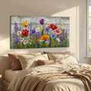 JLXART Wildflower Canvas Wall Art Vibrant Tulip Daisy Print on Distressed Wood Background Rustic Farmhouse Floral Wall Decor for Living Room Bedroom Kitchen Ready to Hang 20x40inch