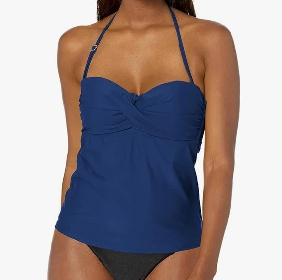 Catalina Womens Solid Twist-Front Bandeau Tankini Top, X-Large, Navy