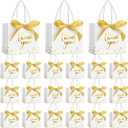 Jetec 45 Pcs Small Thank You Gift Bag Bulk 5.5x4.7x2.5'' Mini Paper Favor Bag with Handle Ribbon for Graduation Mother's Day Baby Shower Wedding Anniversary Birthday Party(White/gold)