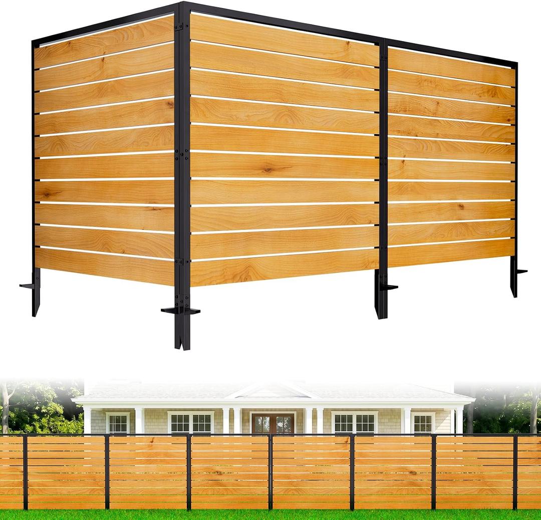 3 Panels No Dig Wood Privacy Screen, 42" H x 40" W Outdoor AC Fence