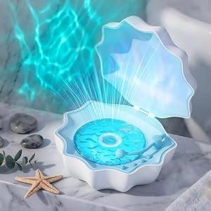Ocean Wave Projector Light, Shell Night Light Built-in Bluetooth Speaker, Remote Control, White Noises for Home Decor/ Relaxation/ Party/ Music/ Gift (Blue)