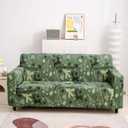 Christmas Stretch Green Sofa Slipcover - Elastic Seat Cover for 3 Cushion Couch Sofa, Universal Chair Furniture Protector with Reindeer Tree Themed Pattern for Christmas Home Decor (3 Seat, Green)