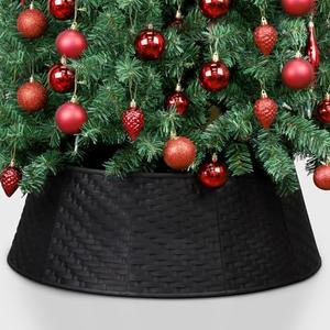 Blissun Christmas Tree Collar, 28.7" D Round Plastic Christmas Tree Ring, Christmas Tree Skirt for Artificial Christmas Trees Decoration (Black)