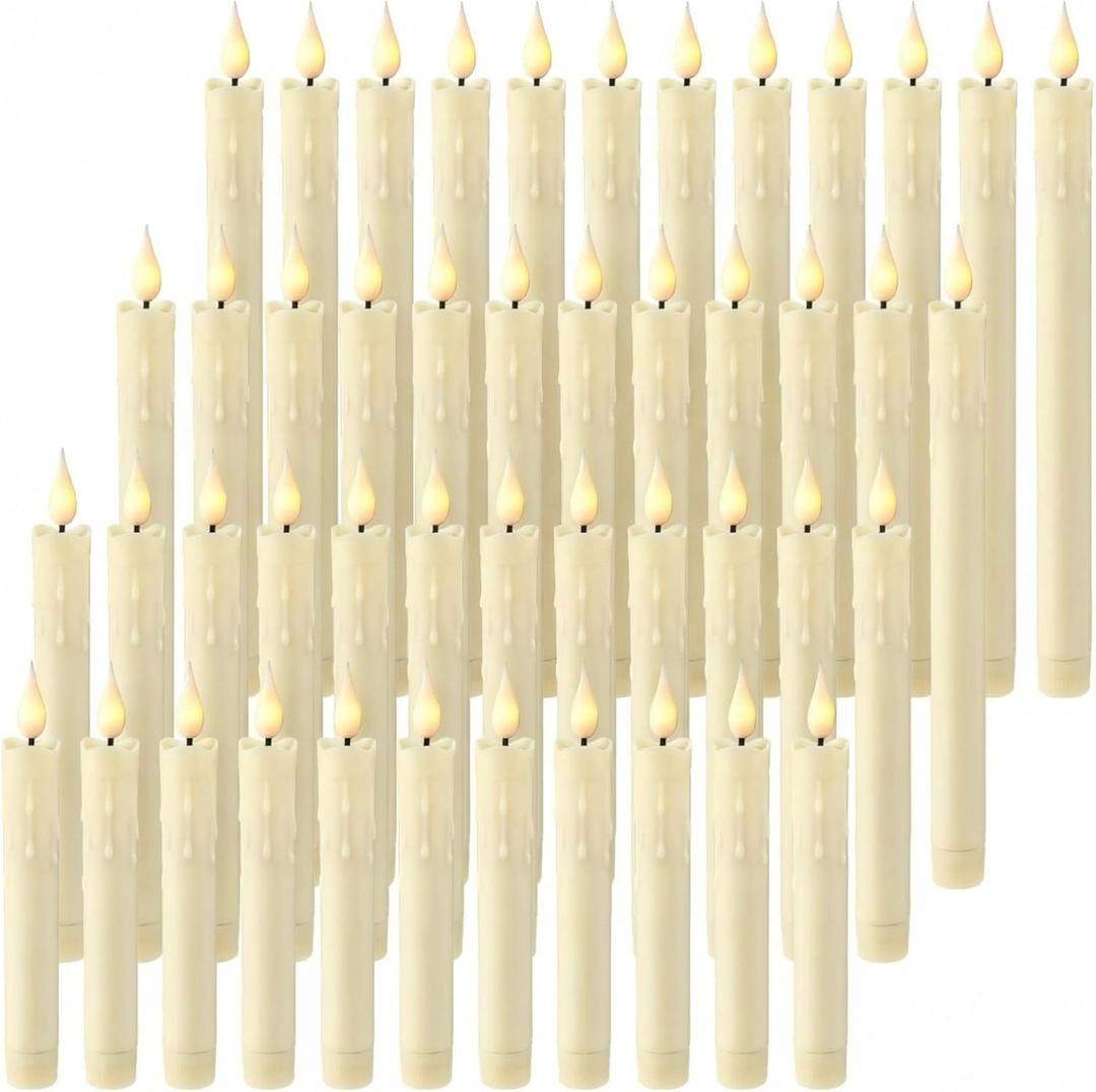 Baquler 48 Pcs 6.5 Inch Ivory Flameless Taper Candles LED Candle Sticks Battery Operated Flickering LED Candlestick Window Plastic Candle for Wedding Halloween Christmas Decor(No Battery)