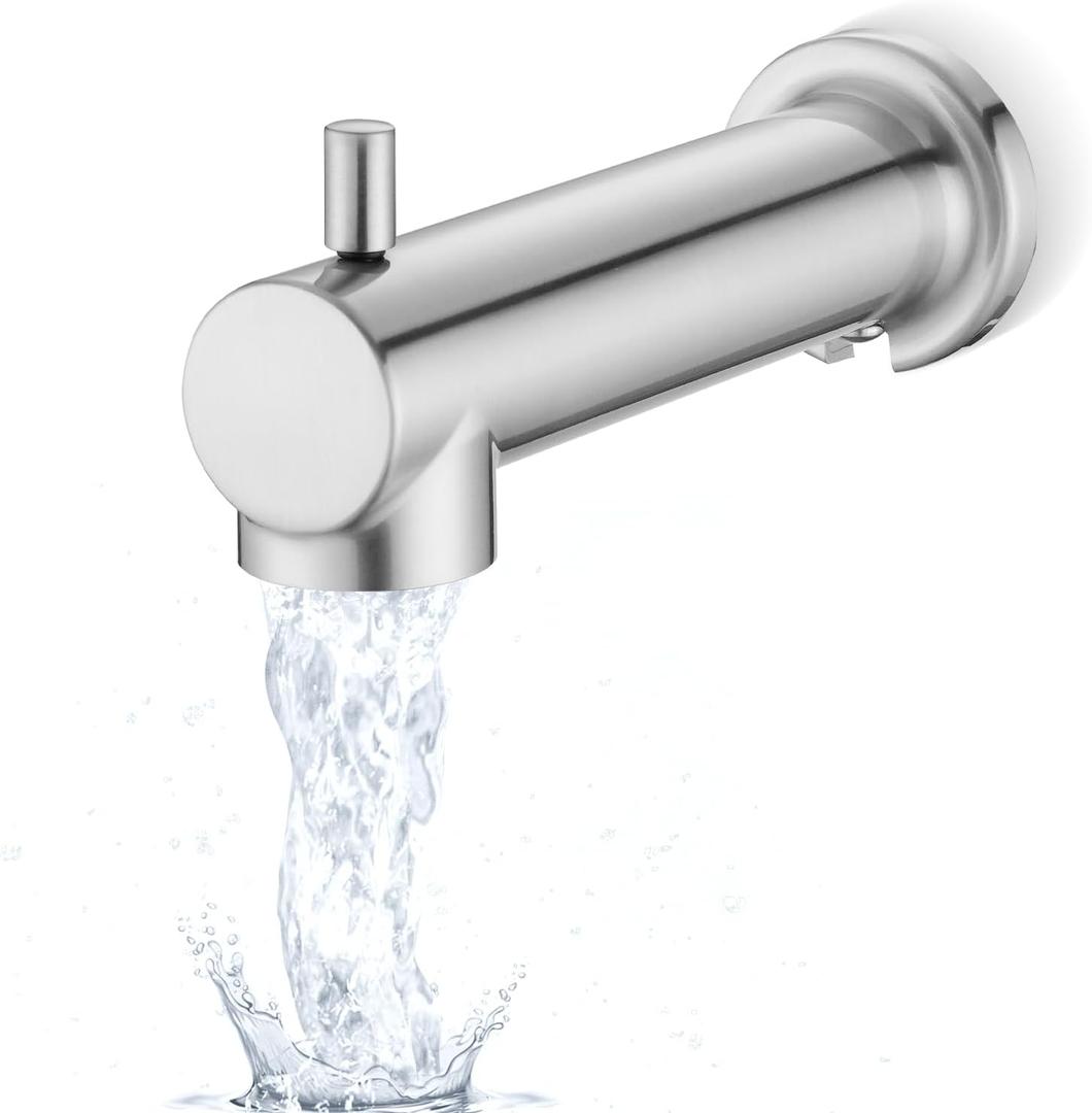YASINU Slip on Extra Long Tub Spout with Diverter Universal Tub Diverter Spout for 1/2" Copper Water Pipe, Brushed Nickel