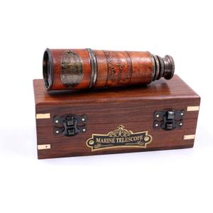Handcrafted Brass Maritime Telescope with Wooden Box (Style 1)