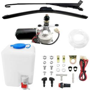 Electric UTV Windshield Wiper Kit, 12V Electric Motor, Universal Power Wiper Kit (90 Wipe Sweep) with Washer Pump Kit for Polaris Ranger RZR 800/900/1000, Can Am Commander, Honda Pioneer, Kawasaki