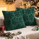 MIULEE Christmas Snowflake Decorative Throw Pillow Covers Set of 2,Soft Fluffy Faux Wool Winter Holiday Couch Pillows for Farmhouse Boho Home Decor Sofa Bed Porch Living Room 18x18 Inch Green