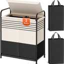 Kitsure Laundry Hamper with Lid - Spacious Double-Section Laundry Basket with Lid & Removable Inner Bags, Portable Clothes Hamper for Bedroom, Bathroom, Dorm, 120L, Black