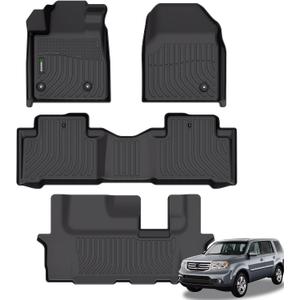 ANBINGOFloor Mats Fit for Pilot 2009-2015.All Weather Protection TPE Waterproof Non-Slip Floor Liners Fit 1st & 2nd &3 rd Row Set Accessories-Black
