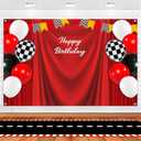 2 x 5x3ft Car Black White Grid Red Birthday Themed Backdrop Racing Flag Red Photography Background for Boys Kids Happy Birthday Party Banner Photo Booth Props with Racetrack Carpet Runner