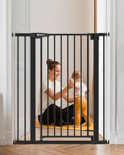 Papacare 42" Extra Tall Baby Gate for Stairs Doorways, Fits Openings of 29.5" to 40.5" Wide, Auto Close Extra Wide Baby and Pet Gate for Doorways and Stairways,Pressure Mounted Dog Gates, Black