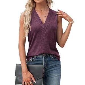 Agnes Urban Womens V Neck Tank Tops Dressy Summer Sleeveless Shirts Casual Loose Tunic Tops Blouses T Shirts Reddish Purple-XXL