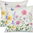 AACORS Spring Pillow Cover 18X18 Set of 2,Flower Butterfly Decorations Farmhouse Seasonal Summer Pillow Case Decor for Sofa Couch AA056-18-2