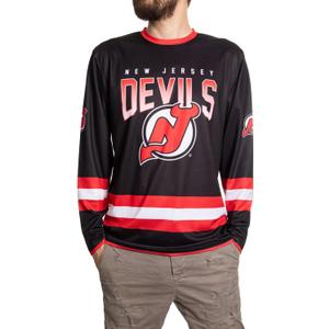 NHL Men's Game Day Long-Sleeve Performance Loose Fit Rash Guard (Large, New Jersey Devils)