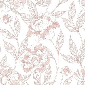 Vinjiasin Pink Floral Wallpaper Peel and Stick Modern Contact Paper Self Adhesive Removable Wall Paper for Bathroom Bedroom Cabinets 17.3"x 78.7"