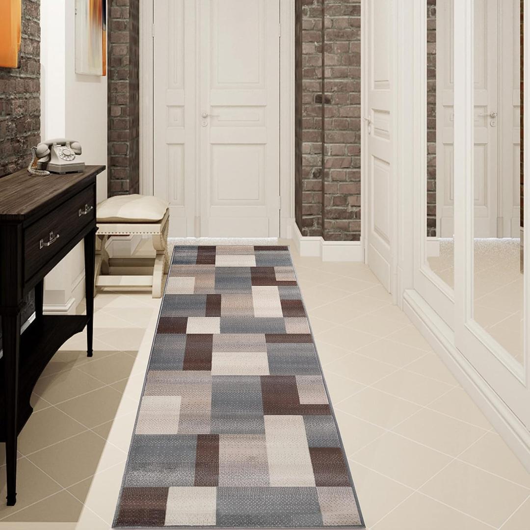 SUPERIOR Clifton Indoor Plush Area Rug, Easy Clean, 2'7"x12', Grey Brown Z