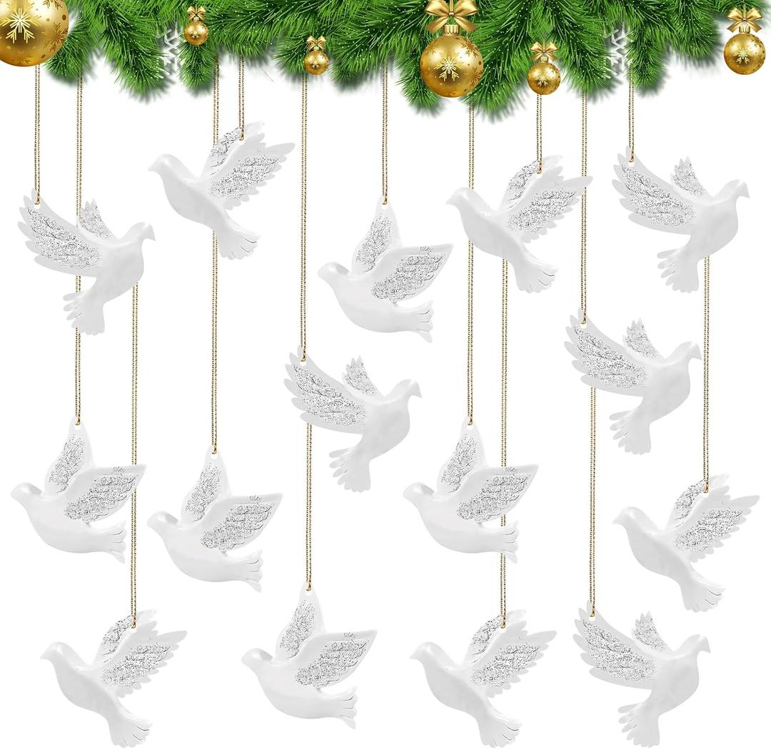 Thyle 24 Pieces Christmas Dove Ornaments Friendship Dove Hanging Ornament Set Wood Bird Cutouts Decoration for Christmas Tree and Party Decor