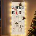 DIY Fabric Christmas Advent Calendar with Pockets, Reusable Natural 24 Days Countdown Advent Calendar, with String Light & Mini Wood Clips, Hanging Storage Bag for Xmas Holiday Decoration (42.52 in)