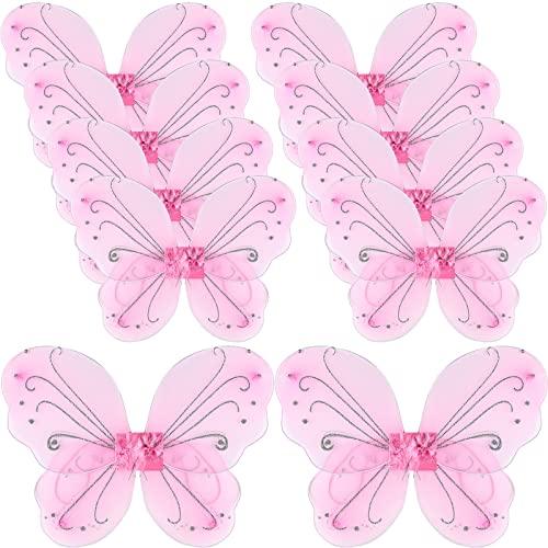 Chivao 10 Pieces Fairy Wings Butterfly Wings Wedding Decoration Costume Birthday Christmas Holloween Party Favors for Boys Girls (Pink)