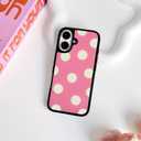 NITITOP Compatible with iPhone 16 Case Cute Stylish Polka Dots for Women Men Girls Boys Glossy PC Hard Back Shockproof Protective Phone Cover - Pink