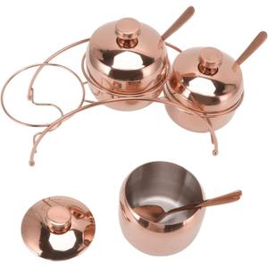 Sugar Bowl Set, Stainless Steel Seasoning Containers Set Gold Spice Sugar Container with Spoon and Lid Salt Bowl Salt Container for Home(Rose Gold)