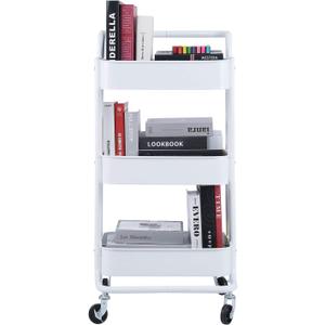 3-Tier Metal Mesh Rolling Cart Storage Organizer with Utility Handle and Wheels, White