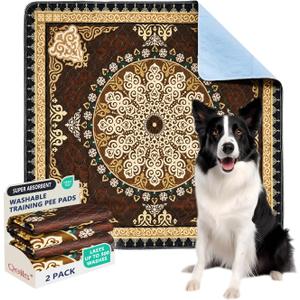 Qeils Washable Pee Pads, Reusable Puppy Pads Super Absorbent Leakproof Dog Training Pads, Non-Slip Wee Wee Pads for Crate, Floor, Potty Pads Feeding Mat Dog Pee 2 Pack 48"x48"