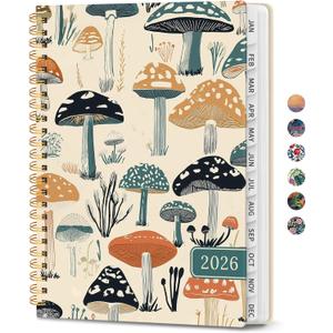 2026 Planner, Weekly and Monthly Calendar Planner for Women, Jan 2026 - Dec 2026, Hardcover Planning Agenda book with Tabs, Spiral Bound, Inner Pocket, Perfect for School Office Supplies, 8.5" x 11" - Mushrooms Grove