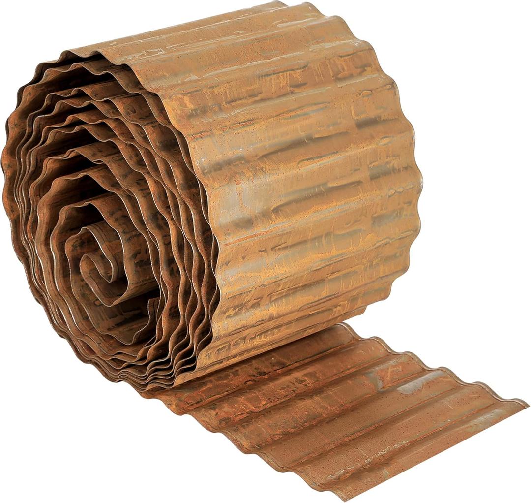 Worth Pre-Rusted Wide-Corrugated Garden Edging, 6" x20Ft Sturdy Steel Landscape Edging Bendable Metal Lawn Long Strips Border for Raised Flower Bed Tree Surrounds (Rusty)