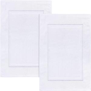 Utopia Towels Cotton Banded Rug, Bath Mats, Not a Bathroom Rug, 21 by 34 Inches, 100% Ring Spun Cotton, Highly Absorbent Shower Bathroom Floor Mat, White, 2 Pack