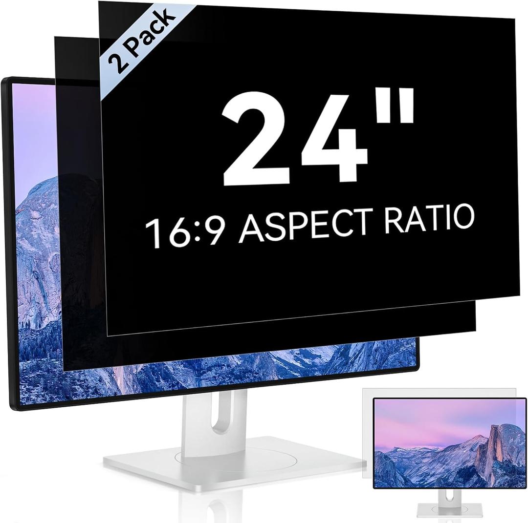 [2 Pack] 24 Inch Computer Privacy Screen for 16:9 Aspect Ratio Widescreen Monitor, Eye Protection Anti Glare Blue Light Computer Monitor Privacy Filter, Removable Anti-Scratch 24in Protector Film