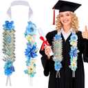 Graduation Money Lei Class of 2026 - Graduation Ribbon Lei with Secure Cash Pockets, 66'' Blue Hawaiian Flower Graduation Necklace for Women Men, Grad Gift & Party Accessories for High School College