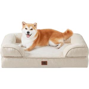 EHEYCIGA Orthopedic Dog Beds for Large Dogs, Waterproof Memory Foam Large Pet Bed with Sides, Non-Slip Bottom and Egg-Crate Foam Dog Couch Bed with Washable Removable Cover, Beige
