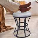 Vanity Stool, Grey Stools for Makeup Room, Round Ottoman Foot Stool, Velvet Footrest Vanity Chair for Bathroom, Bedroom, Living Room Furniture, Entryway, Offices