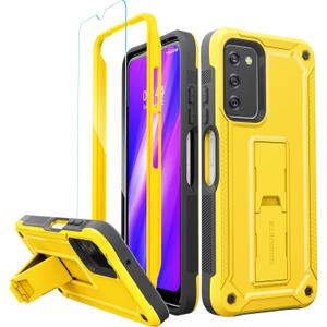 URBANITE for Samsung Galaxy A03S Case, Military Grade Dual Layer Shockproof Protective Cover Case with Screen Protector and Kickstand (Yellow)