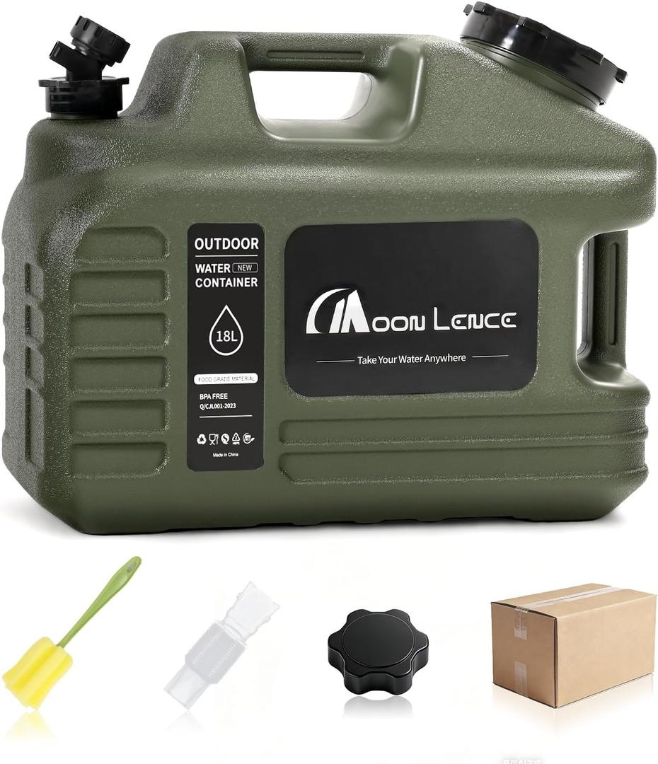 MOON LENCE 5 Gallon Water Container, BPA Free Water Storage Tank with Spigot, Hose and Cleaning Brush, Portable Jug for Camping, Emergency, Outdoor Use