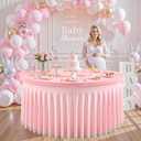 Pink Tulle Round Tablecloth for 72 inch Tables, Spandex Fitted 6FT Pink Round Table Covers with Tulle Tutu Skirt for Baby Shower Wedding Birthday Party Cake Banquet Table Decoration