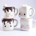 Ursa Cute Marshmallow Hot Chocolate Mugs, Ceramic Set, Cups for Coffee, Hot Chocolate, Hot Cocoa - Funny Coffee