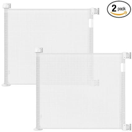 2 Pack Retractable Dog Gate for Stairs, Baby Gate, 33"H x 55"W, Drill Mount
Drilling required, not pressure-mounted. Two 33" gates, each fits any opening up to 55" wide. Mesh rolls up, no floor bar