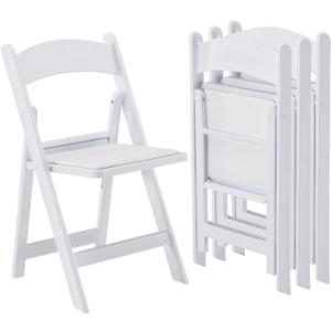 KAIHAOWIN Resin Folding Chairs 4 Pack Foldable Chair with Vinyl Padded Seat Indoor Outdoor for Events Party Wedding-White