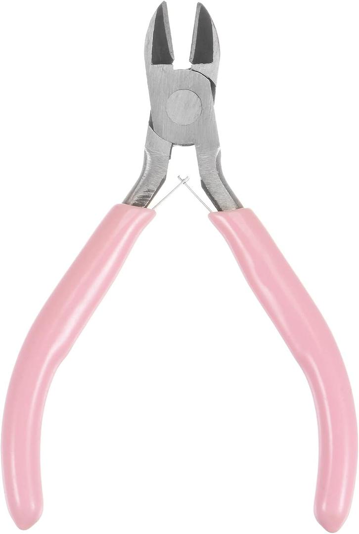 HARFINGTON Wire Cutters 4.5 Inch Diagonal Cutting Side Precision Pliers with Pink Plastic Handle for DIY Crafts Jewelry Making