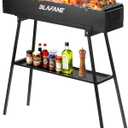 Charcoal Grill, Alloy Steel Outdoor BBQ, Black | 31.6x7.1x5.1 inch Grill with Dual Adjustable Vents and Support Frame for Tailgate, Patio, Beach, and Backyard
